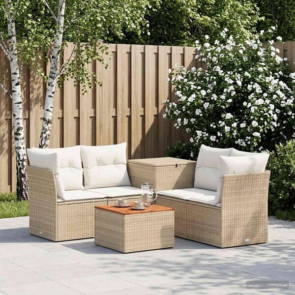 VidaXL Kanapé Szett 6 db Beige és Krémszínű Poli rattan és acél