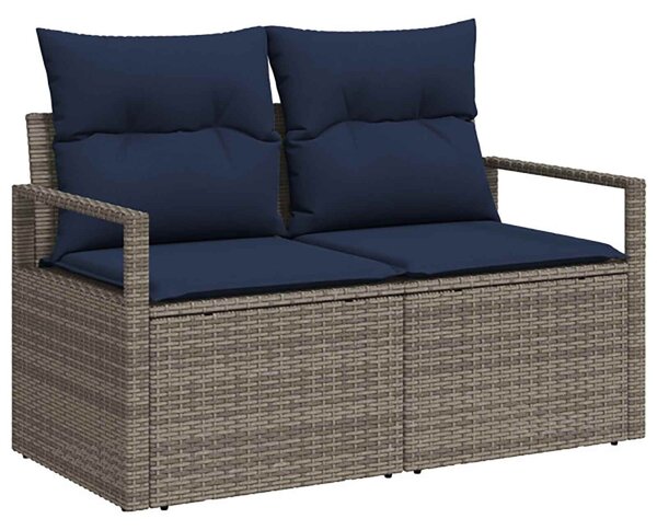 VidaXL Kanapé Szett 7 db Szürke és sötétkék Poli rattan és acél