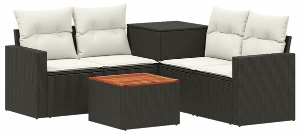 VidaXL Kanapé Szett 6 db Fekete és krémfehér Poli rattan és acél