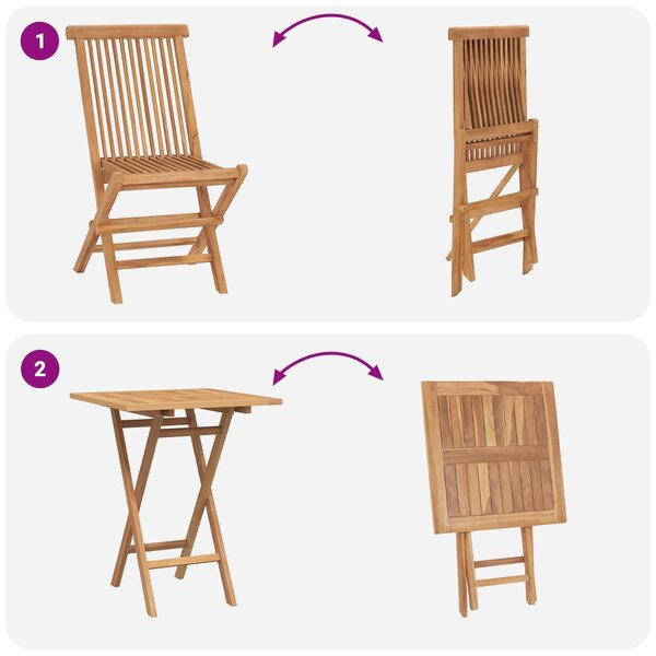 VidaXL Összecsukható Kerti Étkezőszett 5 pcs Természetes Tömör Teakfa
