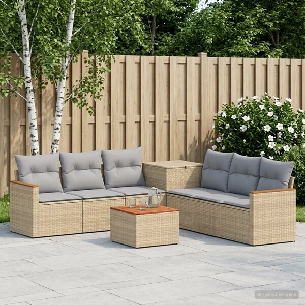 VidaXL Kanapé Szett 8 db Beige és Világosszürke Poli rattan és acél