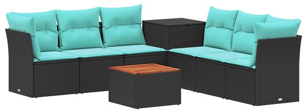 VidaXL Kanapé Szett 8 db Fekete és Kék Poli rattan és acél