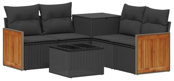 VidaXL Kanapé Szett 6 db Fekete Poli rattan és acél