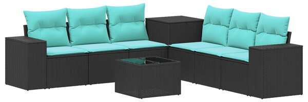 VidaXL Kanapé Szett 8 db Fekete és Kék Poli rattan és acél