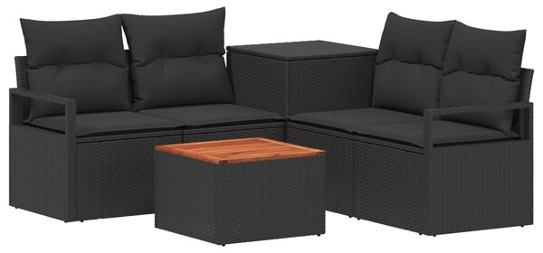 VidaXL Kanapé Szett 6 db Fekete Poli rattan és acél