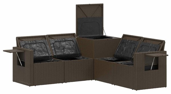 VidaXL Kanapé Szett 5 db Barna és Piros Poli rattan és acél