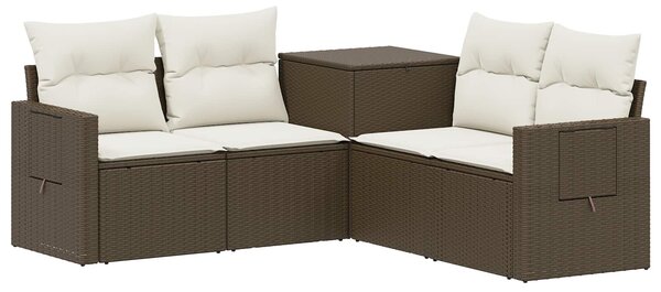 VidaXL Kanapé Szett 5 db Barna és Krémfehér Poli rattan és acél