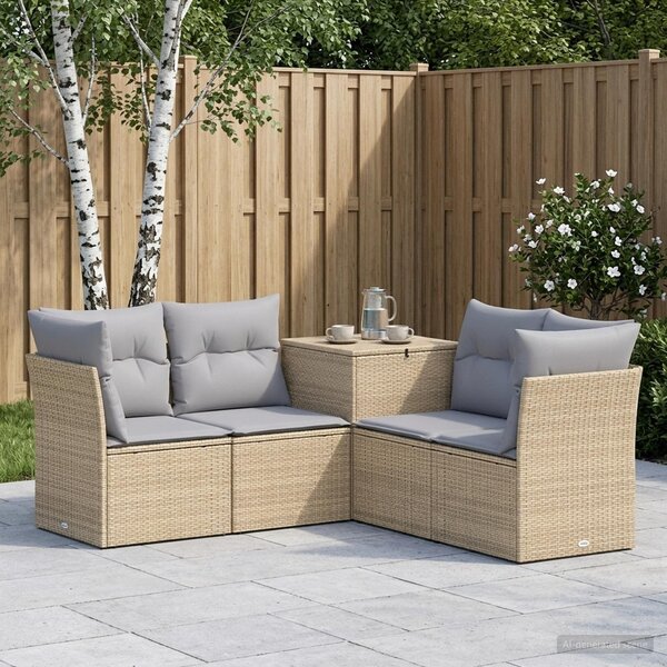 VidaXL Kanapé Szett 5 db Beige és Világosszürke Poli rattan és acél