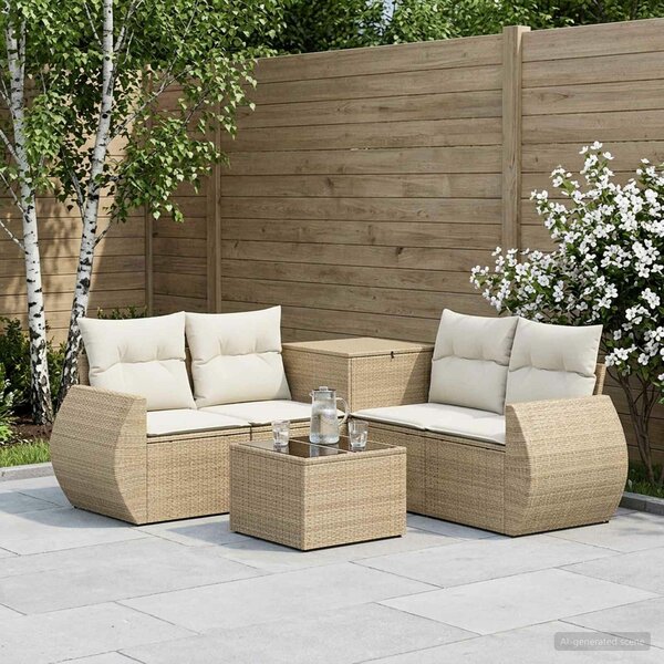 VidaXL Kanapé Szett 6 db Beige és Krémszínű Poli rattan és acél