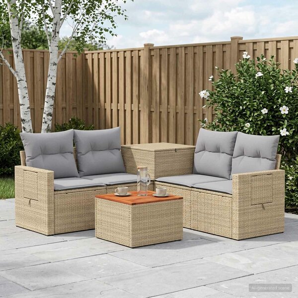 VidaXL Kanapé Szett 6 db Beige és Világosszürke Poli rattan és acél