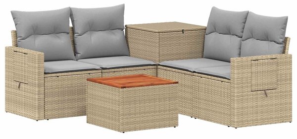 VidaXL Kanapé Szett 6 db Beige és Világosszürke Poli rattan és acél