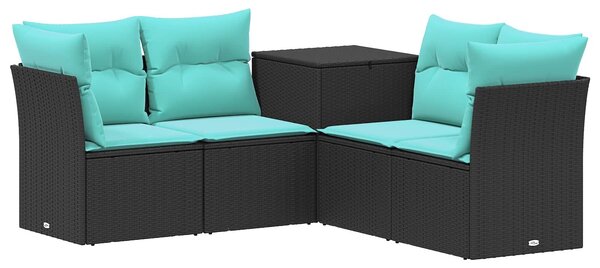 VidaXL Kanapé Szett 5 db Fekete és Kék Poli rattan és acél