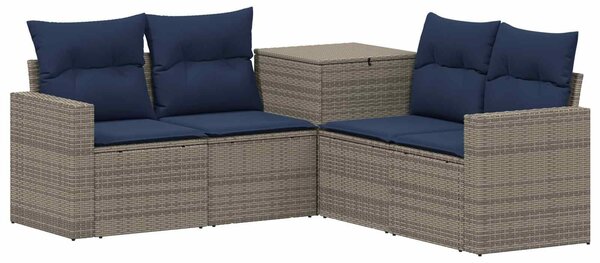 VidaXL Kanapé Szett 5 db Szürke és sötétkék Poli rattan és acél