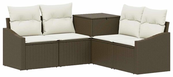 VidaXL Kanapé Szett 5 db Barna és Krémfehér Poli rattan és acél
