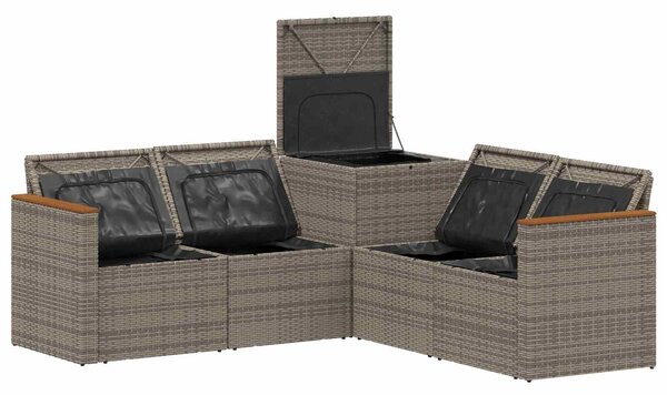 VidaXL Kanapé Szett 5 db Szürke és sötétkék Poli rattan és acél