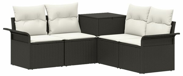 VidaXL Kanapé Szett 5 db Fekete és krémfehér Poli rattan és acél