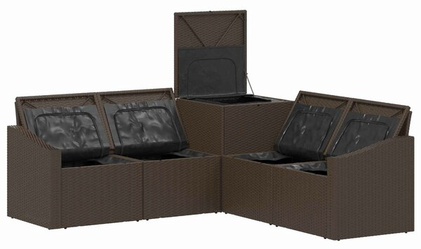 VidaXL Kanapé Szett 5 db Barna és Krémfehér Poli rattan és acél