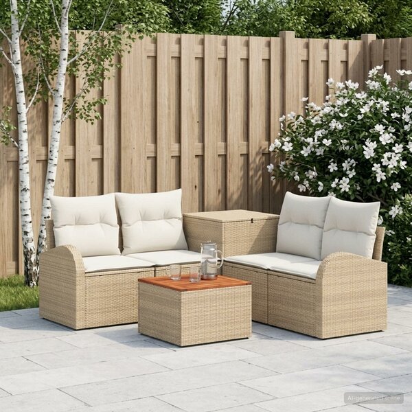 VidaXL Kanapé Szett 6 db Beige és Krémszínű Poli rattan és acél