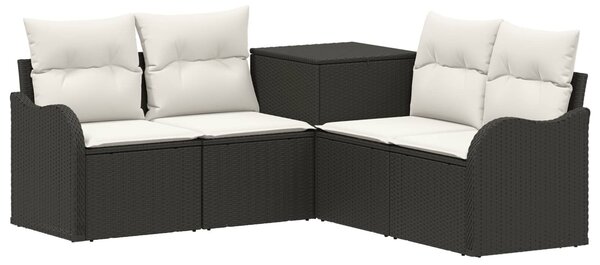 VidaXL Kanapé Szett 5 db Fekete és krémfehér Poli rattan és acél