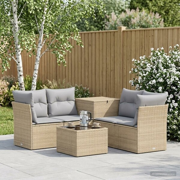 VidaXL Kanapé Szett 6 db Beige és Világosszürke Poli rattan és acél