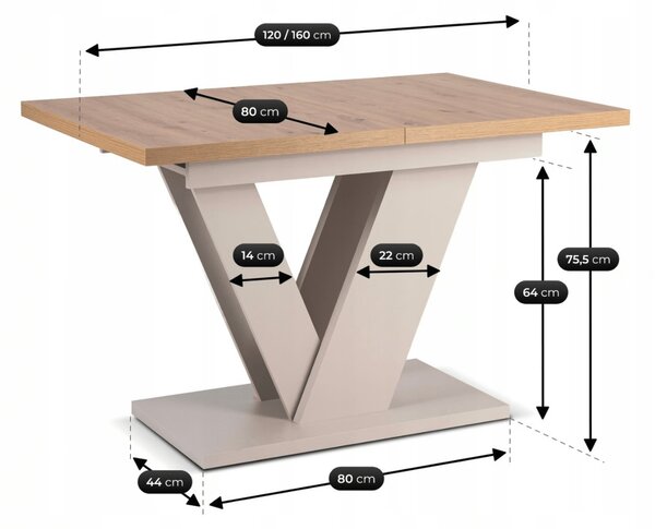 JAKS Clark bővíthető étkezőasztal 120–160 cm Artisan tölgy / kasmír