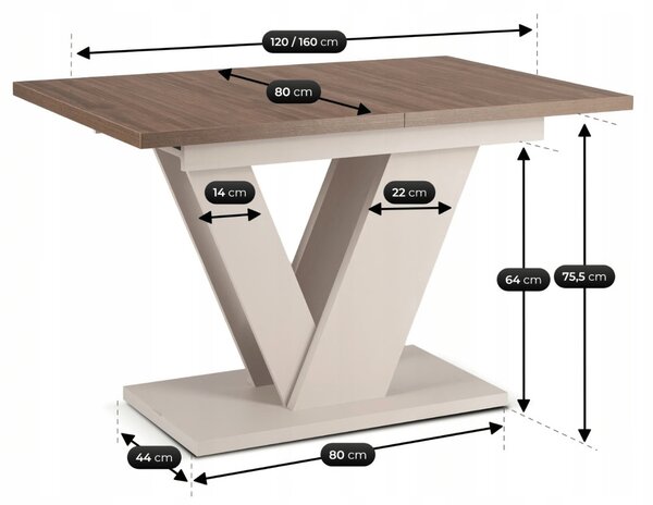JAKS Clark bővíthető étkezőasztal 120–160 cm dió / kasmír