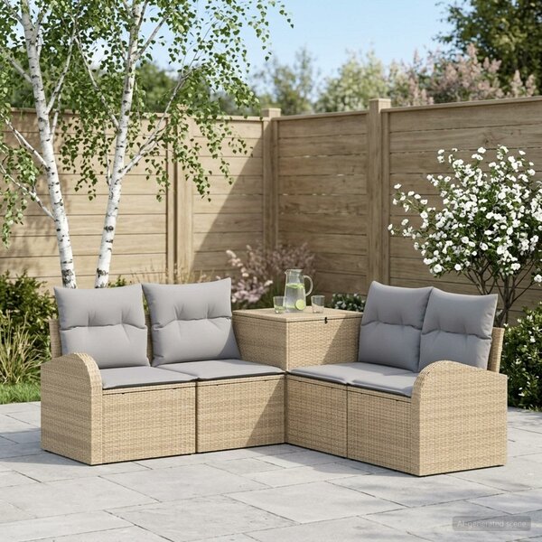 VidaXL Kanapé Szett 5 db Beige és Világosszürke Poli rattan és acél