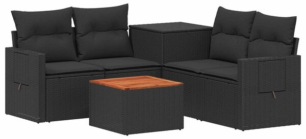 VidaXL Kanapé Szett 6 db Fekete Poli rattan és acél
