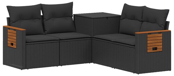 VidaXL Kanapé Szett 5 db Fekete Poli rattan és acél