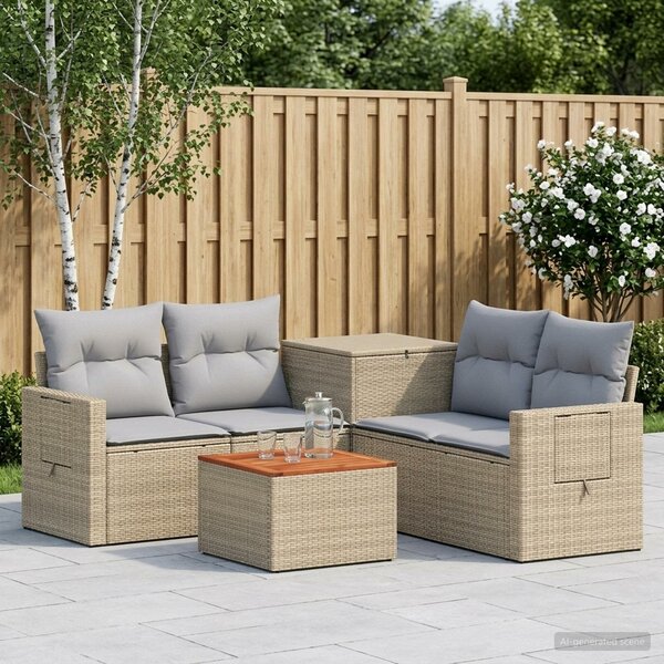VidaXL Kanapé Szett 6 db Beige és Világosszürke Poli rattan és acél