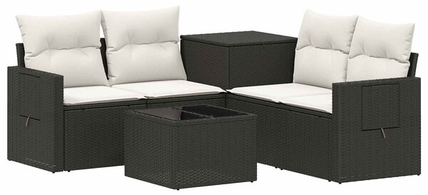 VidaXL Kanapé Szett 6 db Fekete és krémfehér Poli rattan és acél