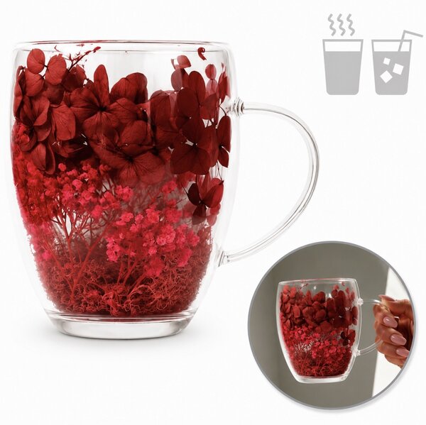 JAKS Ruby duplafalú hőálló üvegpohár virágokkal 300 ml – 1 db