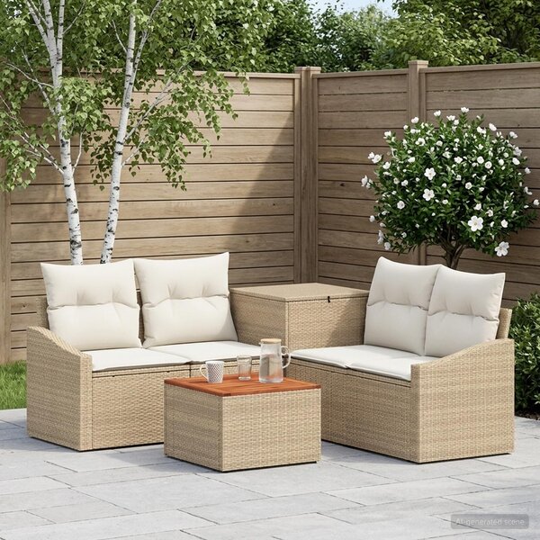 VidaXL Kanapé Szett 6 db Beige és Krémszínű Poli rattan és acél