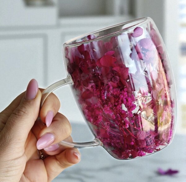 JAKS Ruby duplafalú hőálló üvegpohár virágokkal 300 ml – 1 db