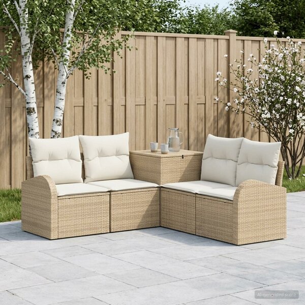 VidaXL Kanapé Szett 5 db Beige és Krémszínű Poli rattan és acél