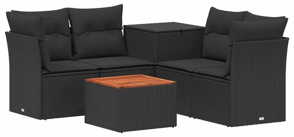 VidaXL Kanapé Szett 6 db Fekete Poli rattan és acél