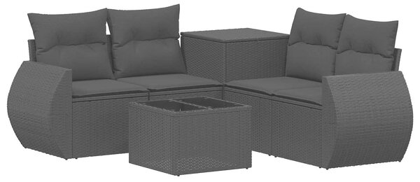 VidaXL Kanapé Szett 6 db Fekete Poli rattan és acél