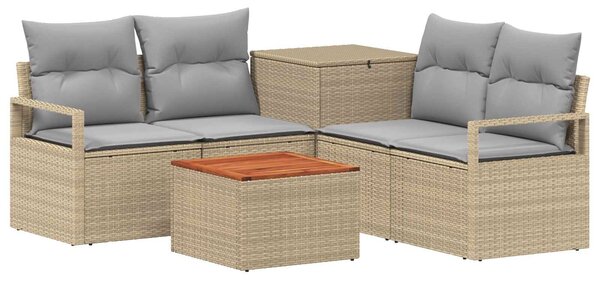 VidaXL Kanapé Szett 6 db Beige és Világosszürke Poli rattan és acél