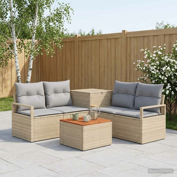 VidaXL Kanapé Szett 6 db Beige és Világosszürke Poli rattan és acél