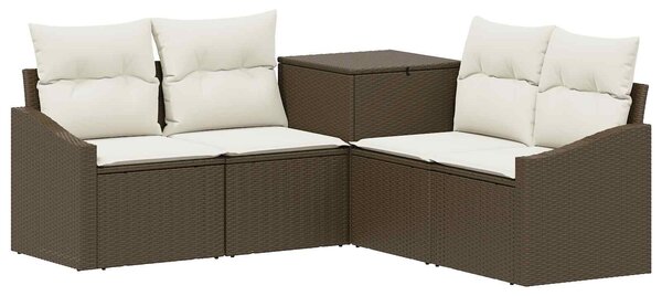 VidaXL Kanapé Szett 5 db Barna és Krémfehér Poli rattan és acél