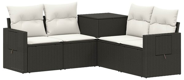 VidaXL Kanapé Szett 5 db Fekete és krémfehér Poli rattan és acél