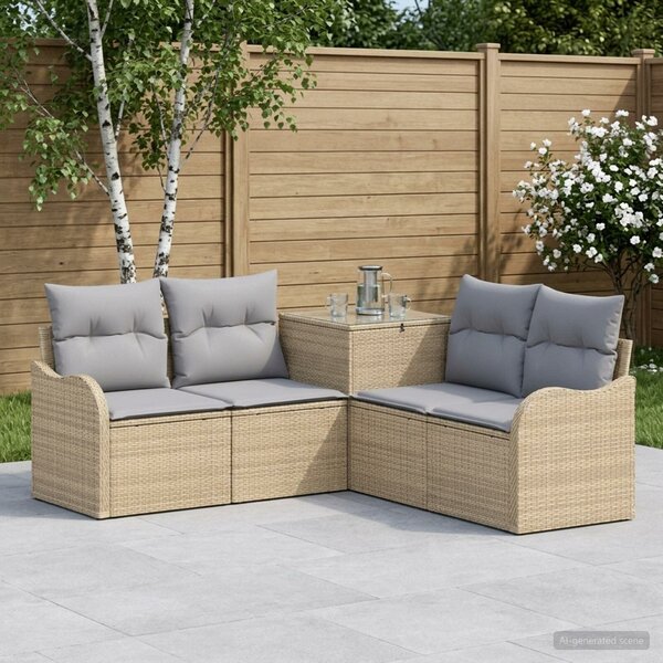 VidaXL Kanapé Szett 5 db Beige és Világosszürke Poli rattan és acél