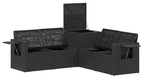 VidaXL Kanapé Szett 5 db Fekete és krémfehér Poli rattan és acél
