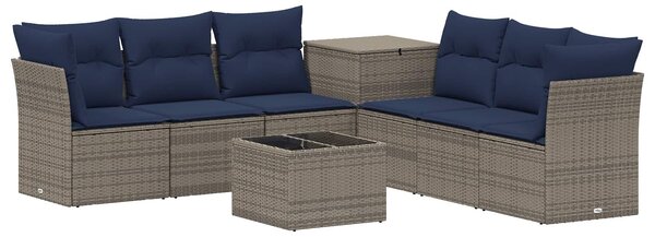 VidaXL Kanapé Szett 8 db Szürke és sötétkék Poli rattan és acél