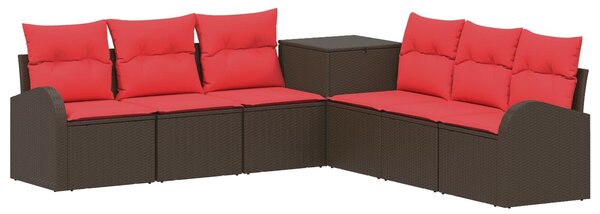 VidaXL Kanapé Szett 7 db Barna és Piros Poli rattan és acél