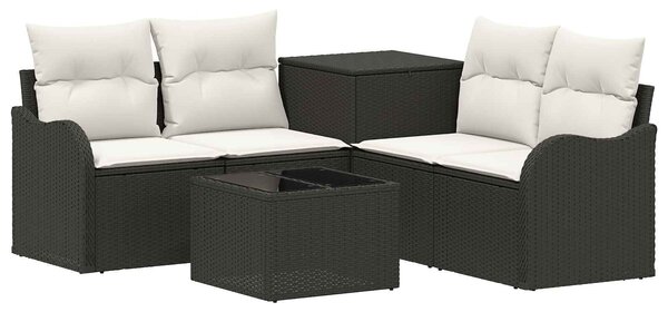 VidaXL Kanapé Szett 6 db Fekete és krémfehér Poli rattan és acél