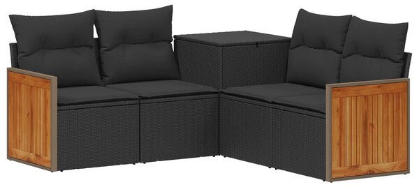 VidaXL Kanapé Szett 5 db Fekete Poli rattan és acél