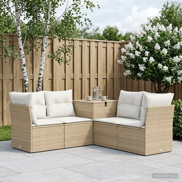 VidaXL Kanapé Szett 5 db Beige és Krémszínű Poli rattan és acél