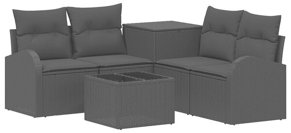 VidaXL Kanapé Szett 6 db Fekete Poli rattan és acél