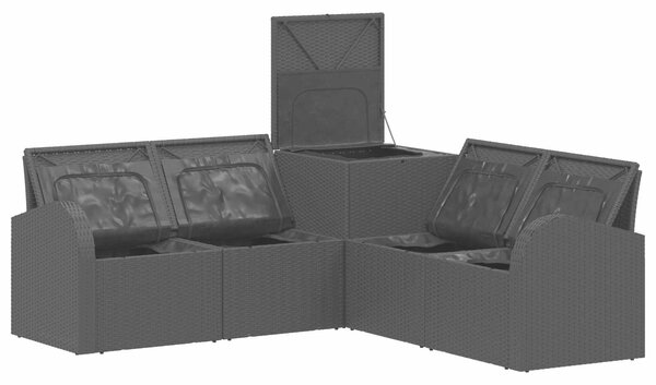 VidaXL Kanapé Szett 5 db Fekete és krémfehér Poli rattan és acél